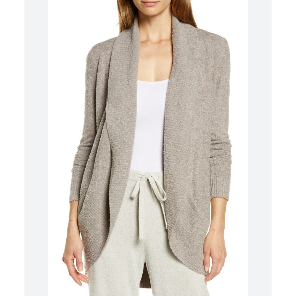 Barefoot Dreams CozyChic Lite Circle Cardigan Shawl Collar Open‎ Front Tan XS/S